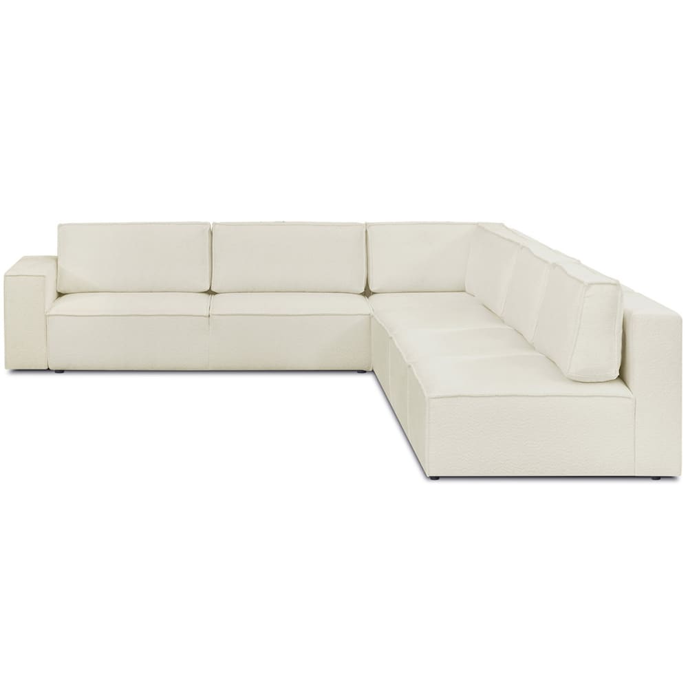 Canapé d'angle à droite convertible 10 places en tissu bouclé écru