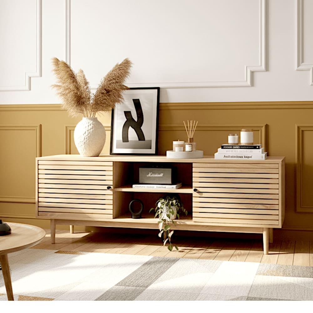 Meuble TV 2 portes couleur chêne 160 cm