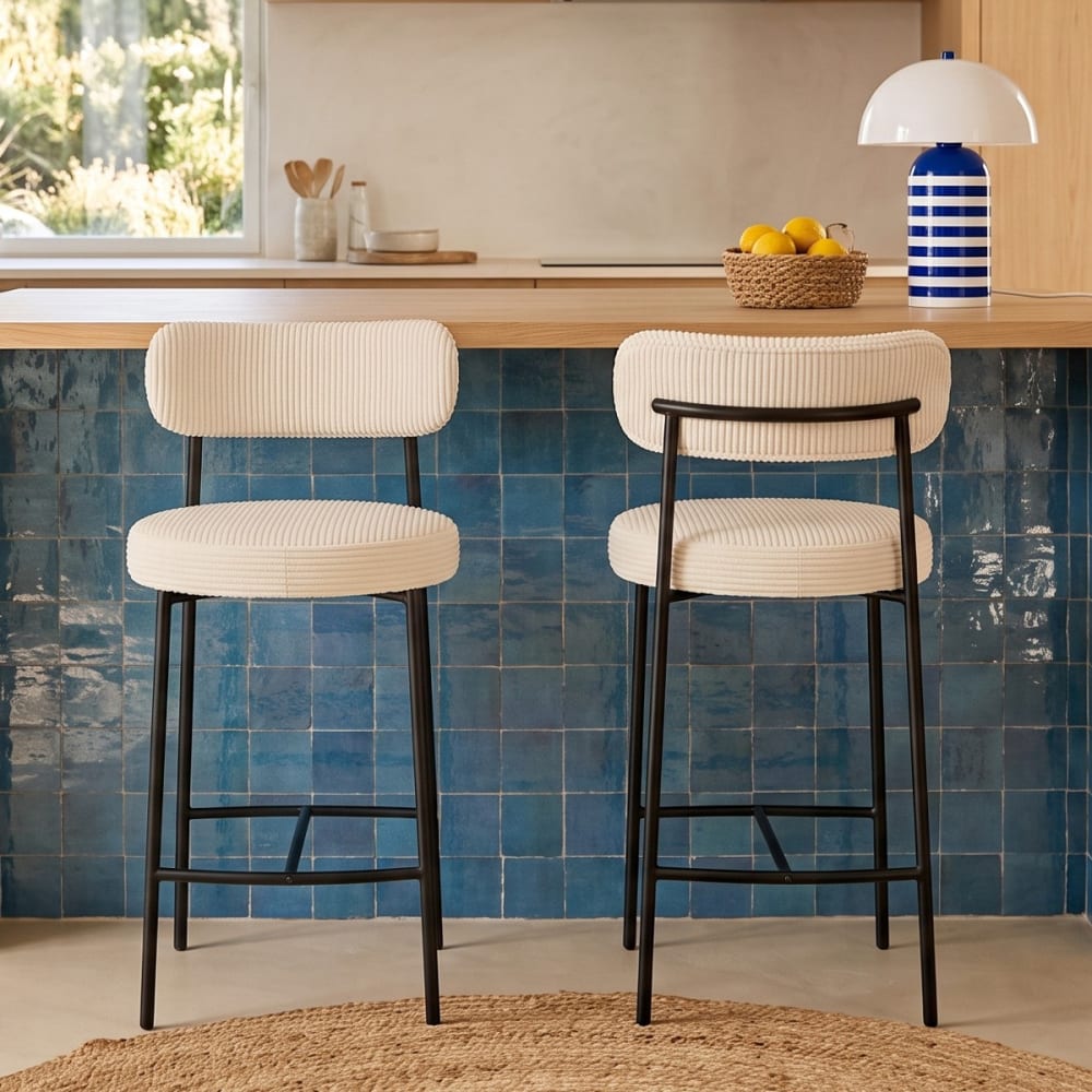 Lot de 2 tabourets de bar en velours côtelé beige - Maisons du Monde