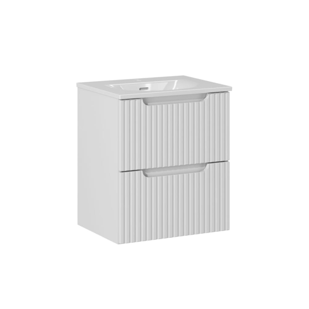 Meuble vasque encastrée 2 tiroirs stratifiés blanc