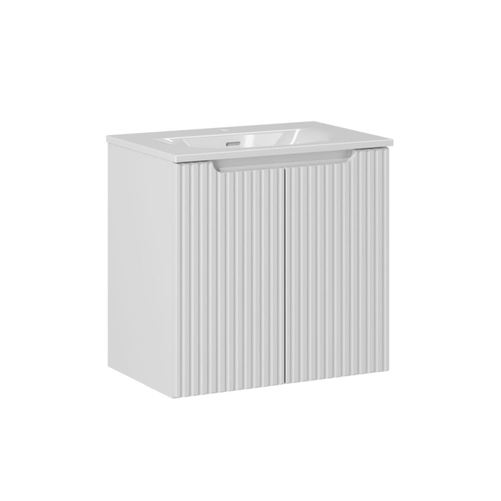 Petits meubles Einzelwaschtisch 60cm 2 Türen Melamin Weiß Weiß Spanplatte