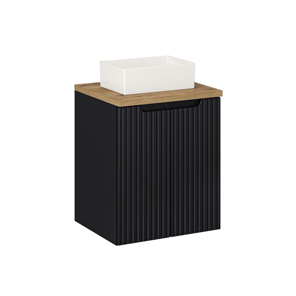 Petits meubles Waschtisch 50cm 2 Türen Melamin Schwarz und Holz Schwarz Spanplatte