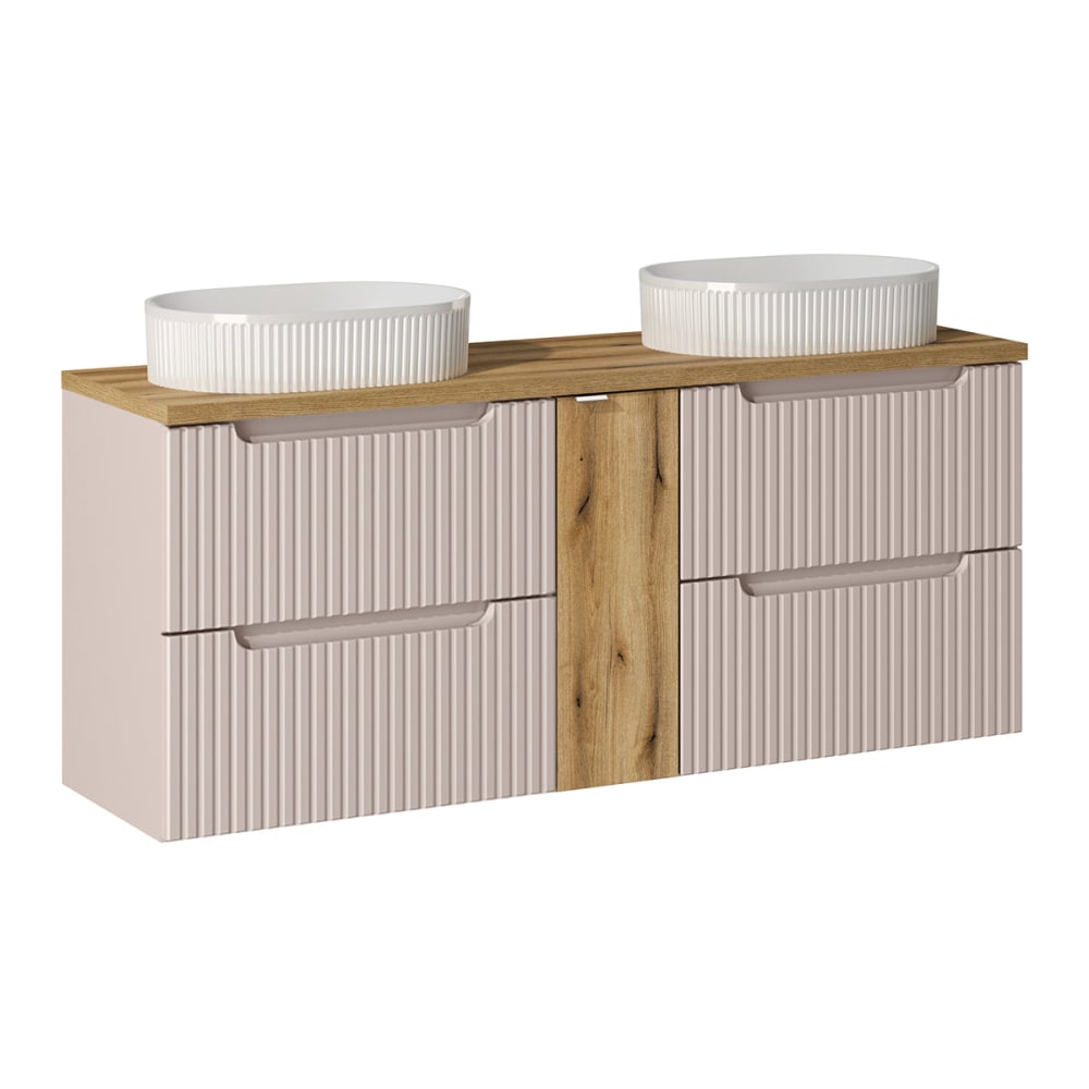 Petits meubles Meuble double vasque 140cm 4 tiroirs panneaux mélaminé et mdf beige Beige Panneau De Particules - 140x59x40cm
