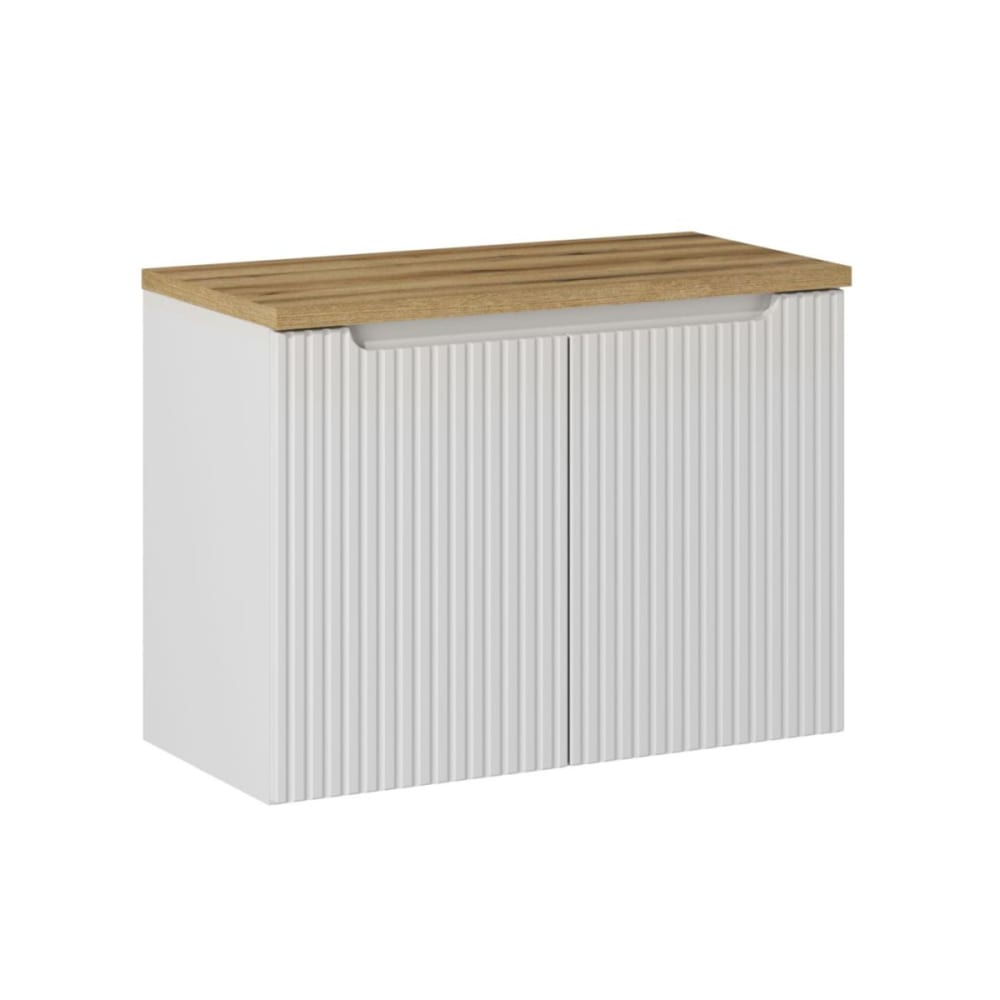 Petits meubles Waschtisch 80cm 2 Türen Waschtisch Melamin Weiß und Holz Weiß Spanplatte
