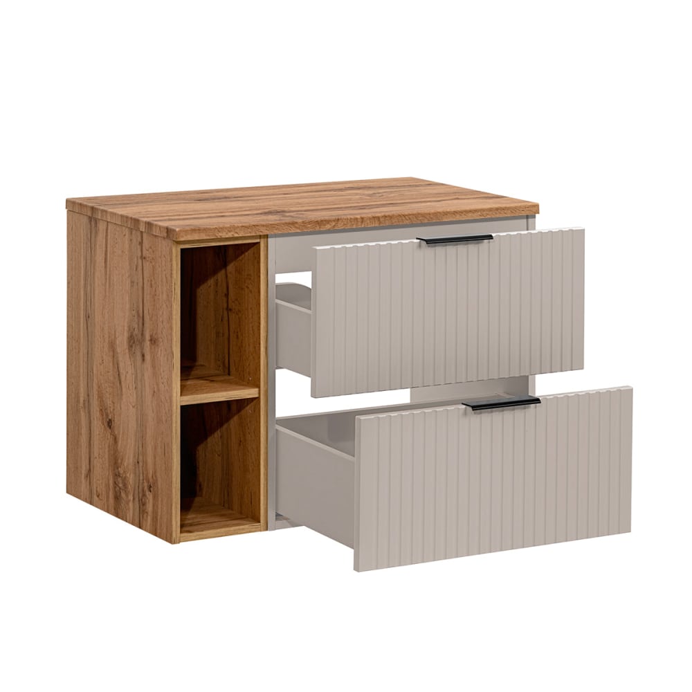 Waschbeckenunterschrank 80cm 2 Nischen Melamin Kaschmir und Holz