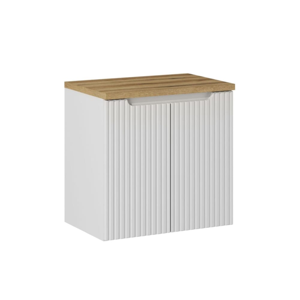 Petits meubles Waschbeckenunterschrank 60cm 2 Türen Melamin Weiß und Holz Weiß Spanplatte