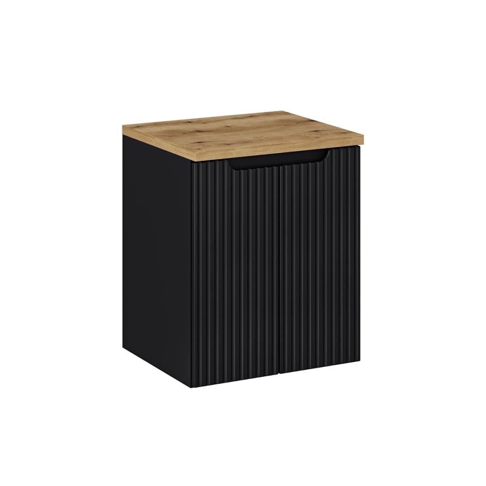 Petits meubles Waschbeckenunterschrank 50cm 2 Türen Melamin Schwarz und Holz Schwarz Spanplatte