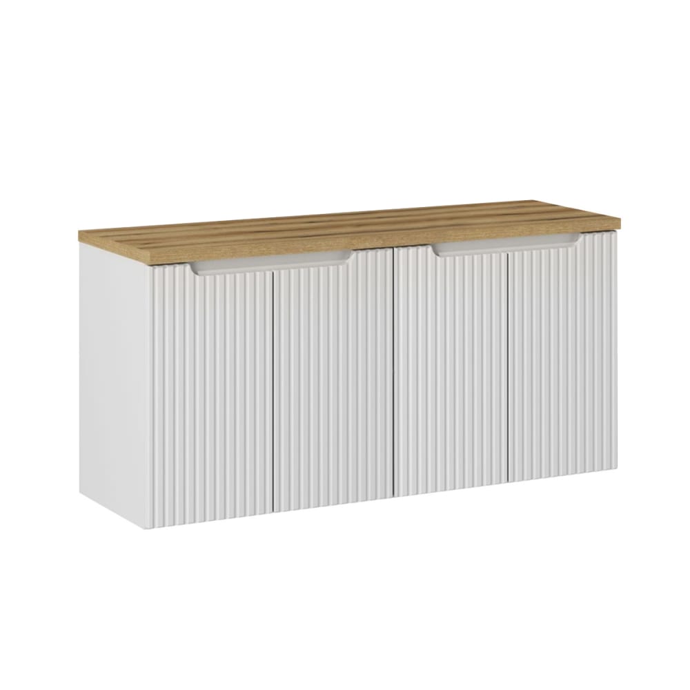 Petits meubles Waschbeckenunterschrank 120cm 4 Türen Melamin Weiß und Holz Weiß Spanplatte