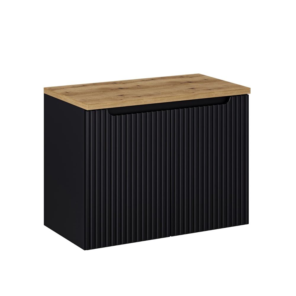 Petits meubles Waschbeckenunterschrank 80cm 2 Türen Melamin Schwarz und Holz Schwarz Spanplatte