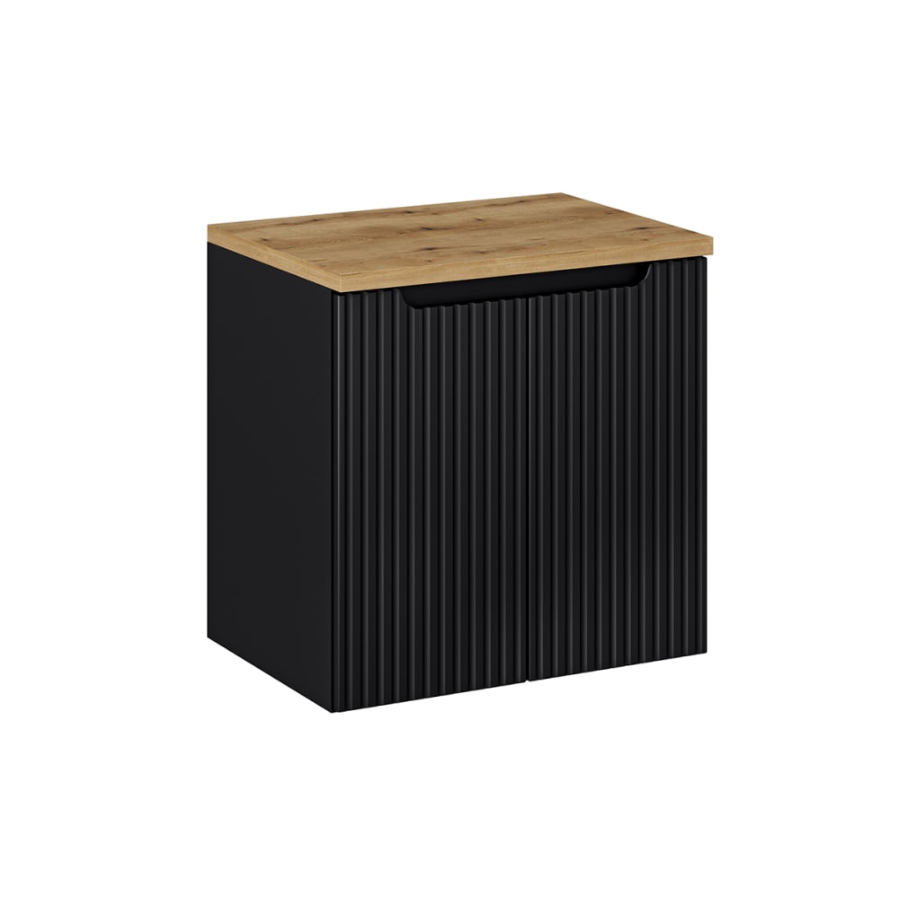 Petits meubles Waschtisch 60cm 2 Türen Waschtisch Melamin Schwarz und Holz Schwarz Spanplatte
