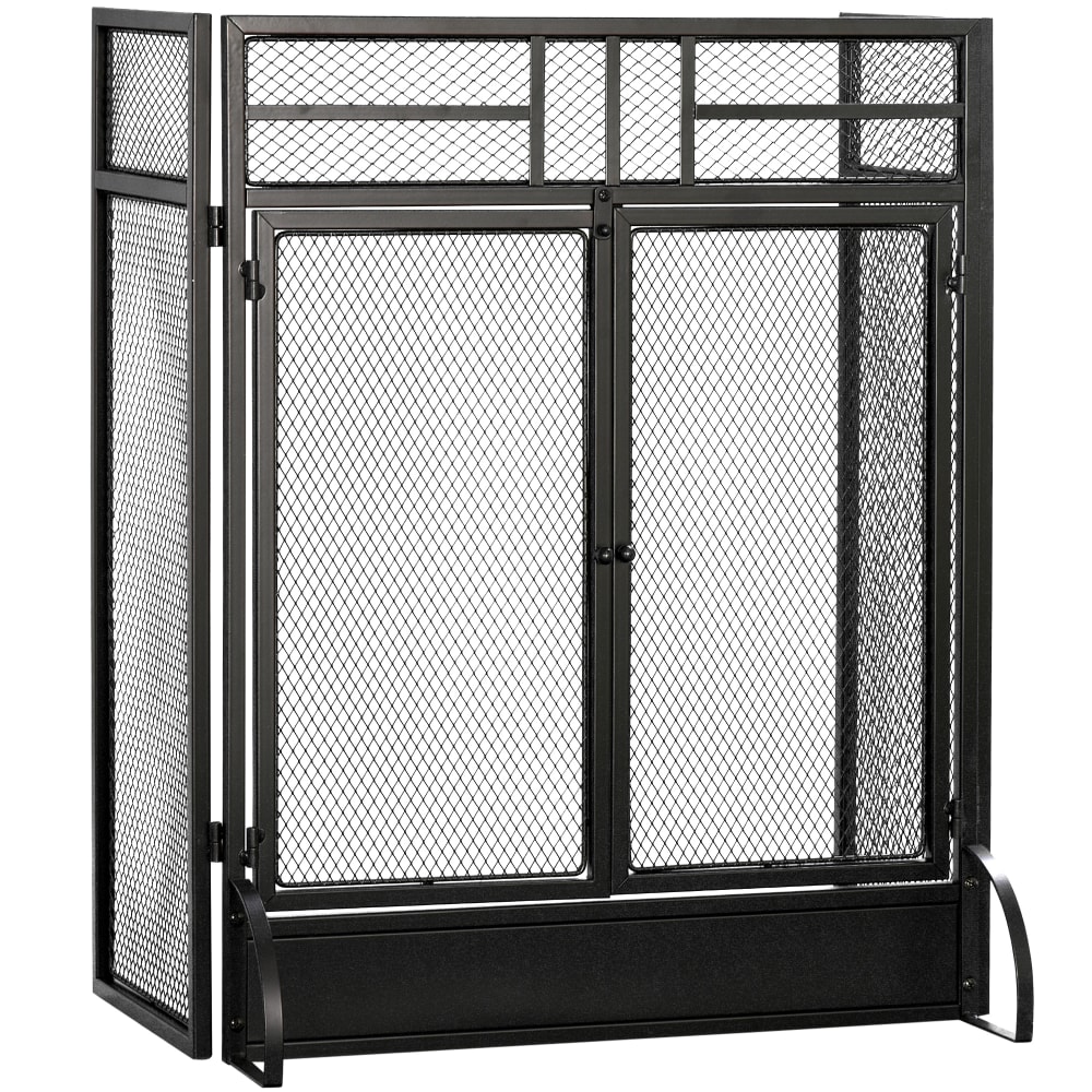 Pare-feu pare-étincelles cheminée 3 volets pliables portes métal noir