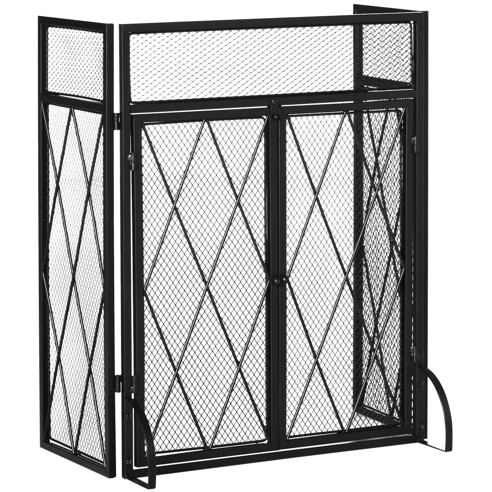 Pare-feu pare-étincelles cheminée 3 volets pliables portes métal noir
