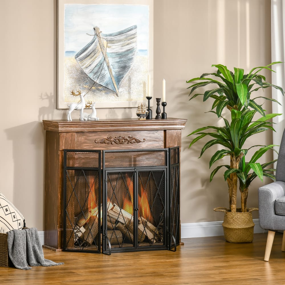 Pare-feu pare-étincelles cheminée 3 volets pliables portes métal noir - Maisons du Monde