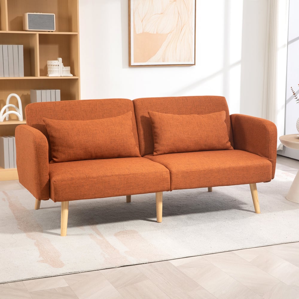 Canapé convertible 3 places scandinave inclinable tissu ocre havane