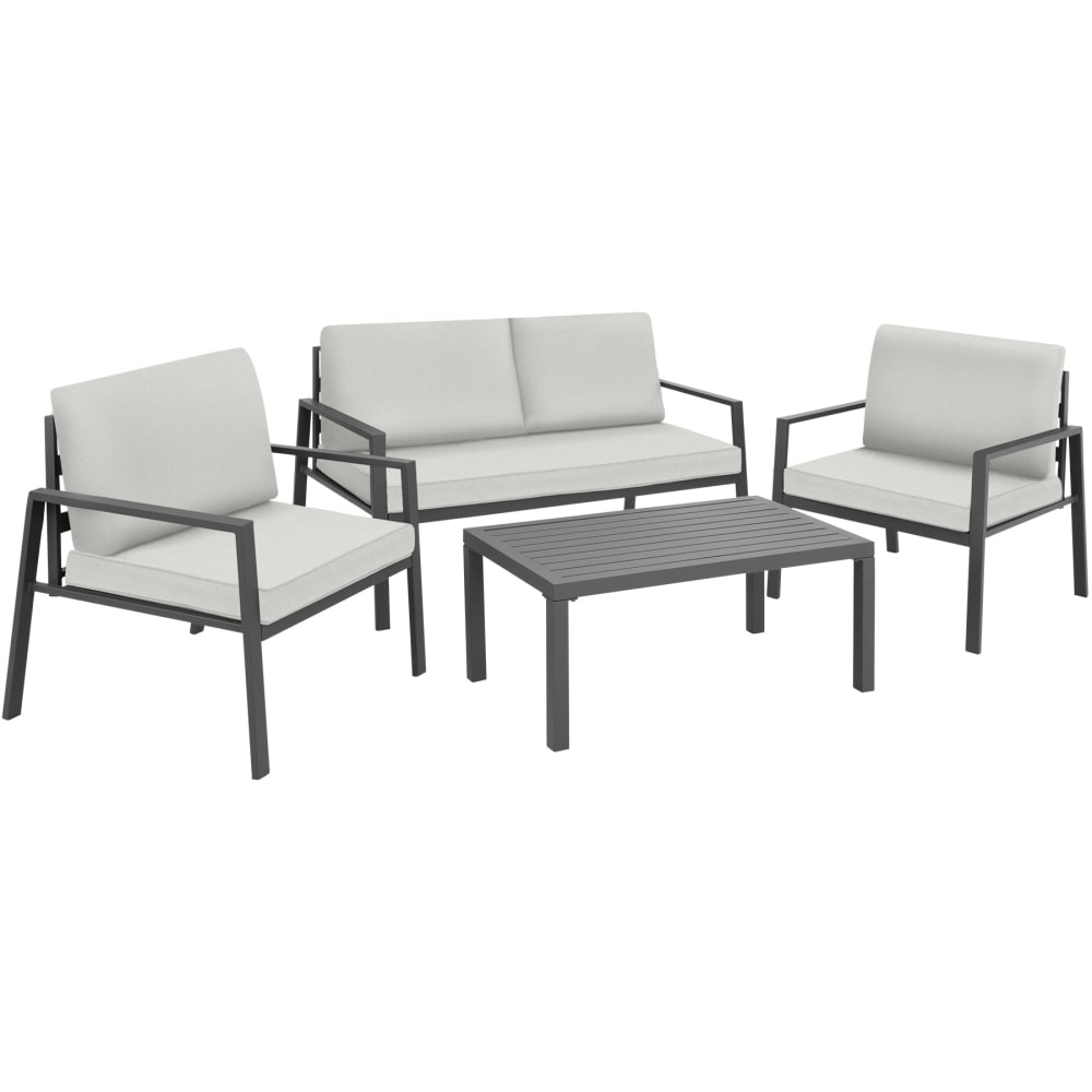 Salon de jardin Avec cadre en aluminium pour 4 personnes gris clair