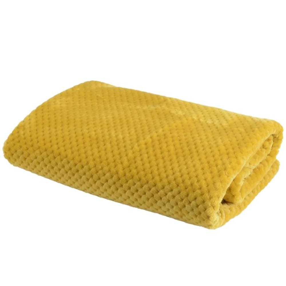Plaid damier 130x170 moutarde jaune en polyester