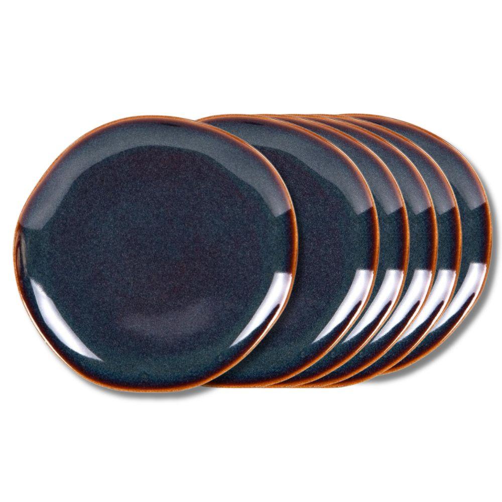 Lot de 6 assiettes plates bleues en grès 27 cm