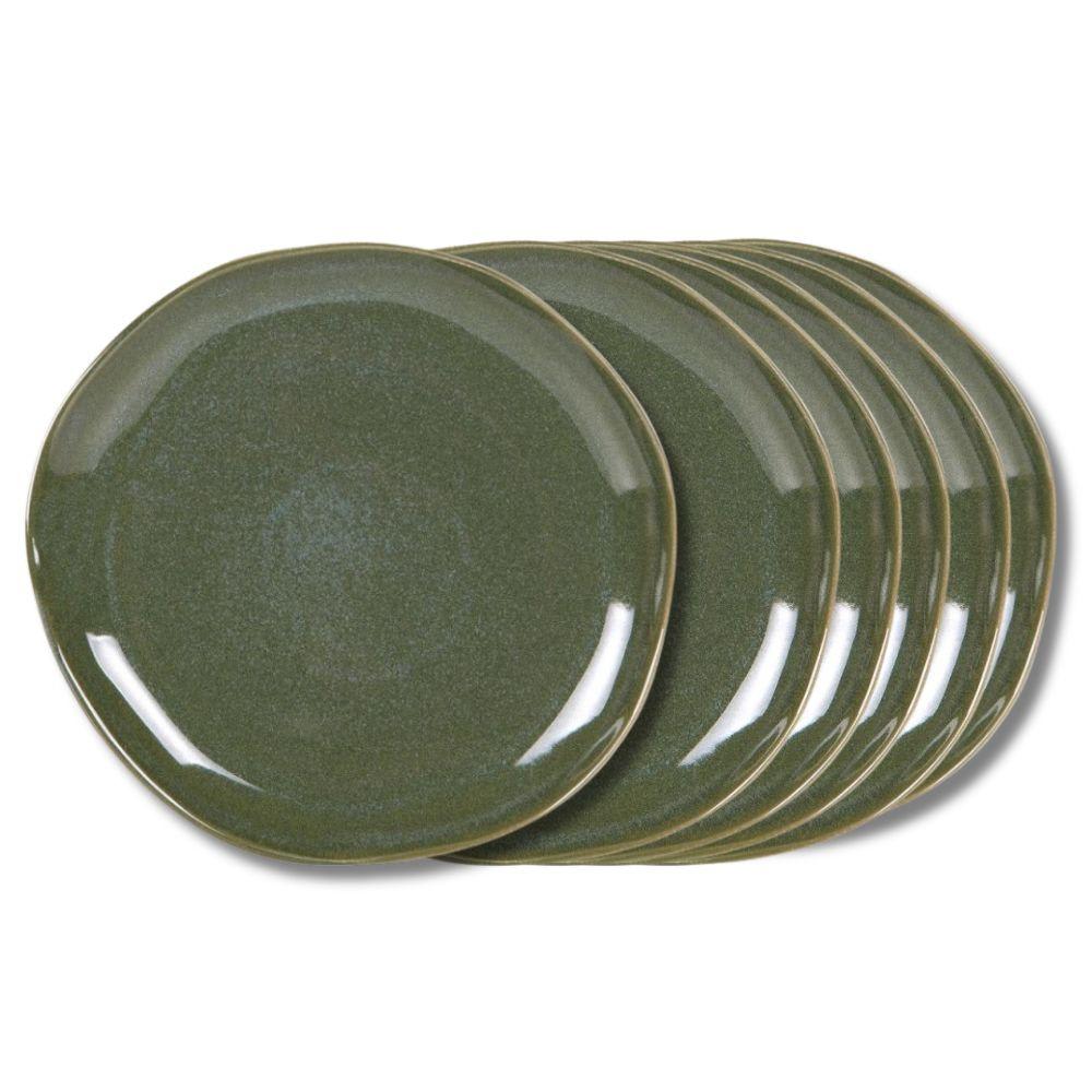 Lot de 6 assiettes plates vertes en grès 27 cm