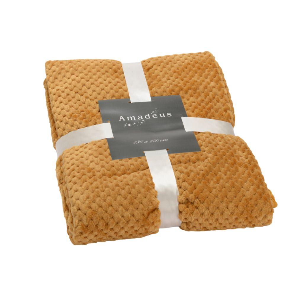 Plaid damier 130x170 camel jaune en polyester