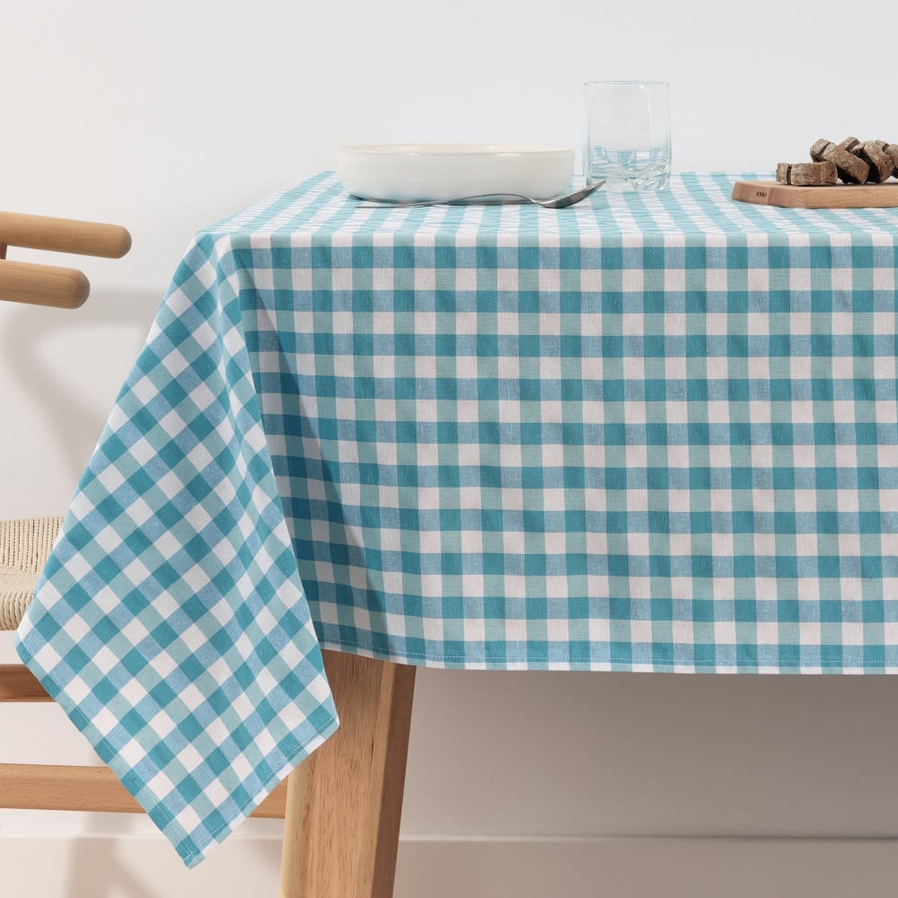 Muare Home Wasserdichte Fleckschutz Tischdecke mit Karomuster Hellblau 300x140 cm style modern Öko-Tex Zertifikat - Baumwolle