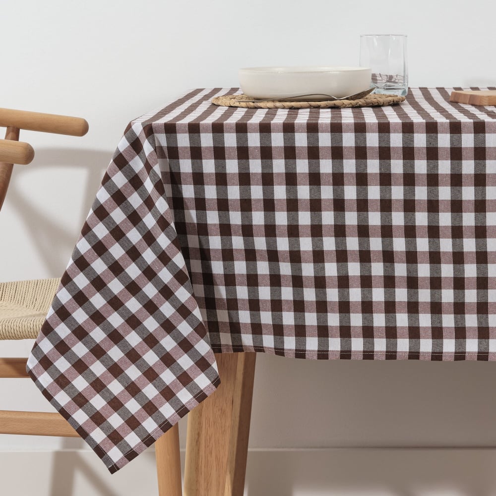 Muare Home Wasserdichte Fleckschutz Tischdecke mit Karomuster Braun 200x140 cm style modern Braun Öko-Tex Zertifikat Baumwolle