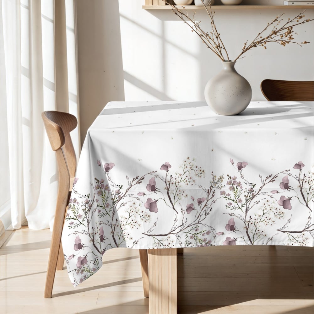 Nappe enduite anti-taches en 100% coton blanc 155x155 cm