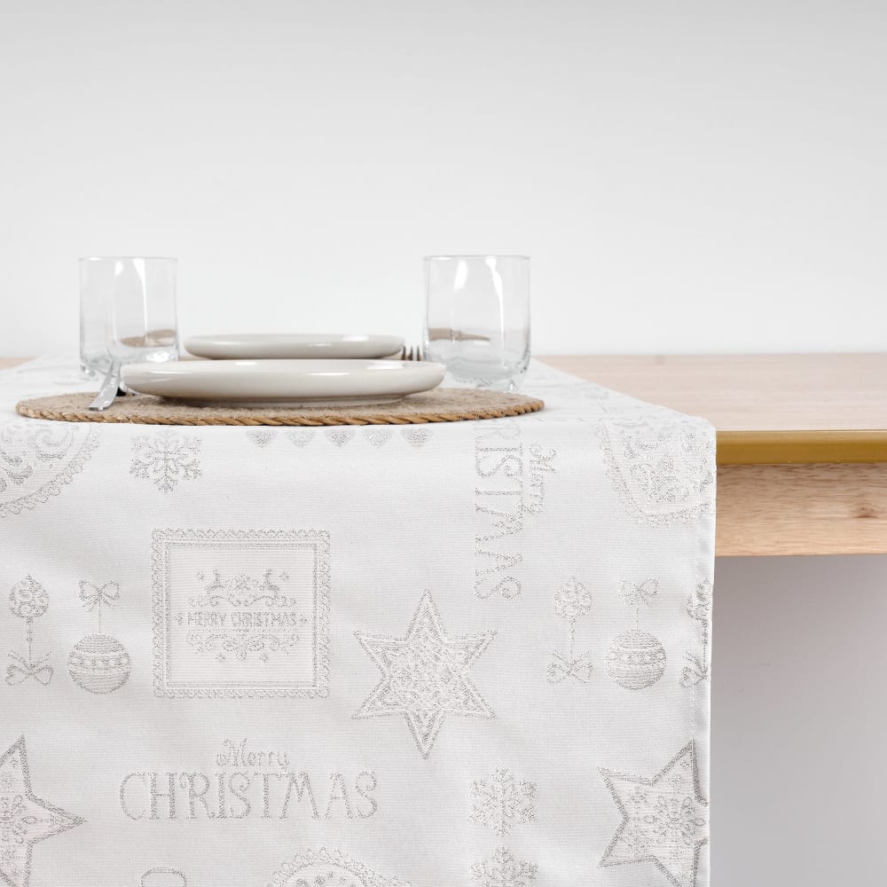 Chemin de table jacquard fil argent 45x140cm - Maisons du Monde