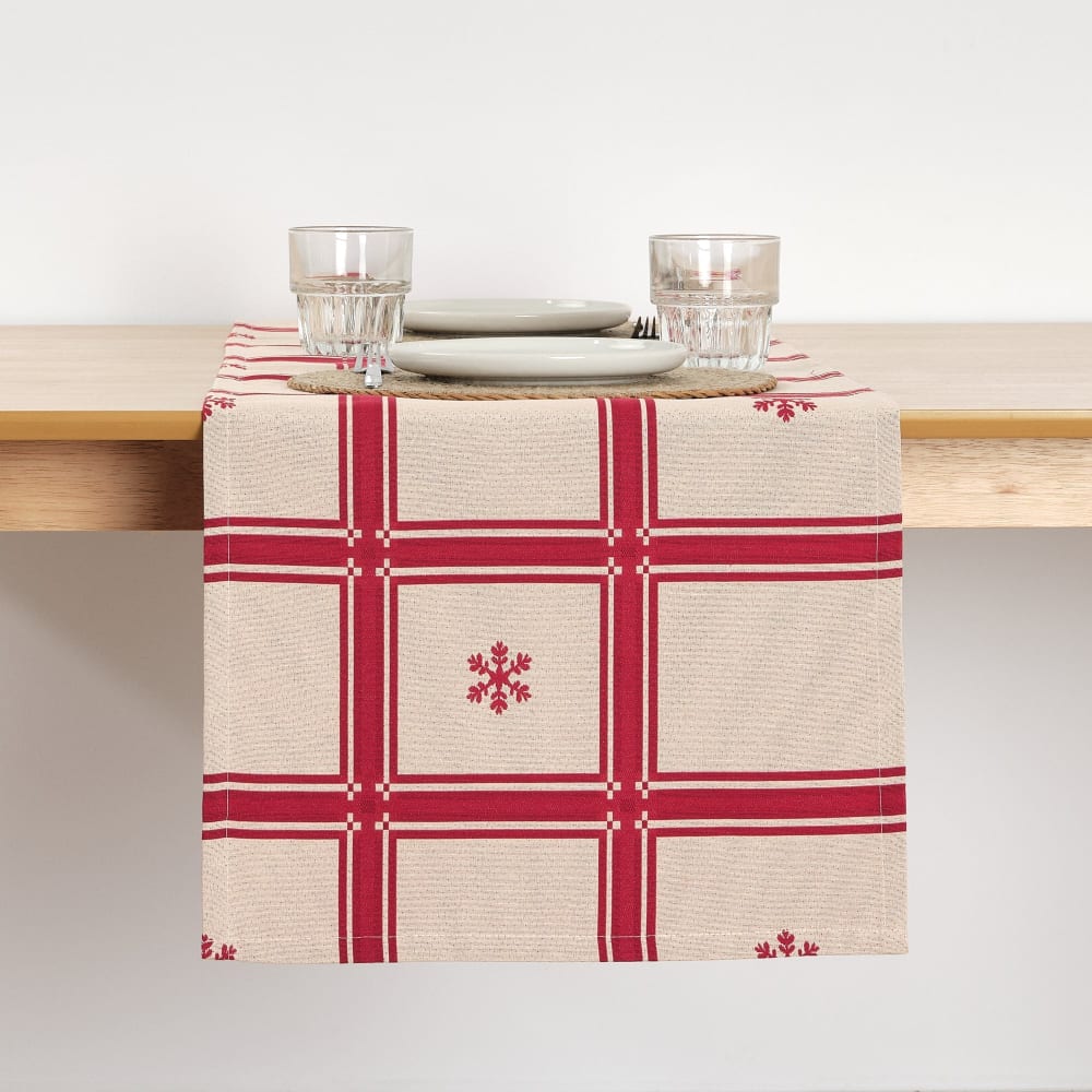 Camino de mesa navidad jacquard reversible a cuadros 45x140 cm