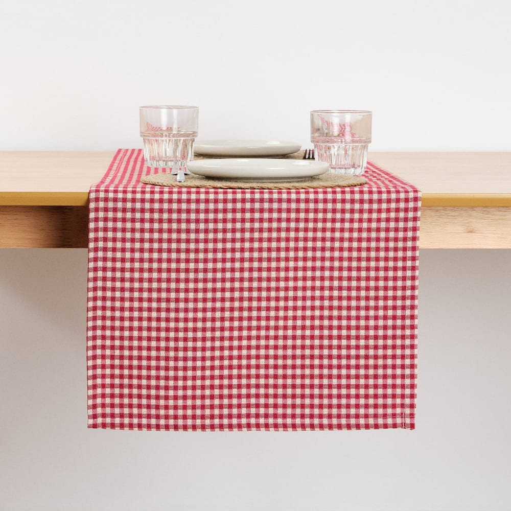 Chemin de table jacquard réversible à carreaux rouges 45x140cm