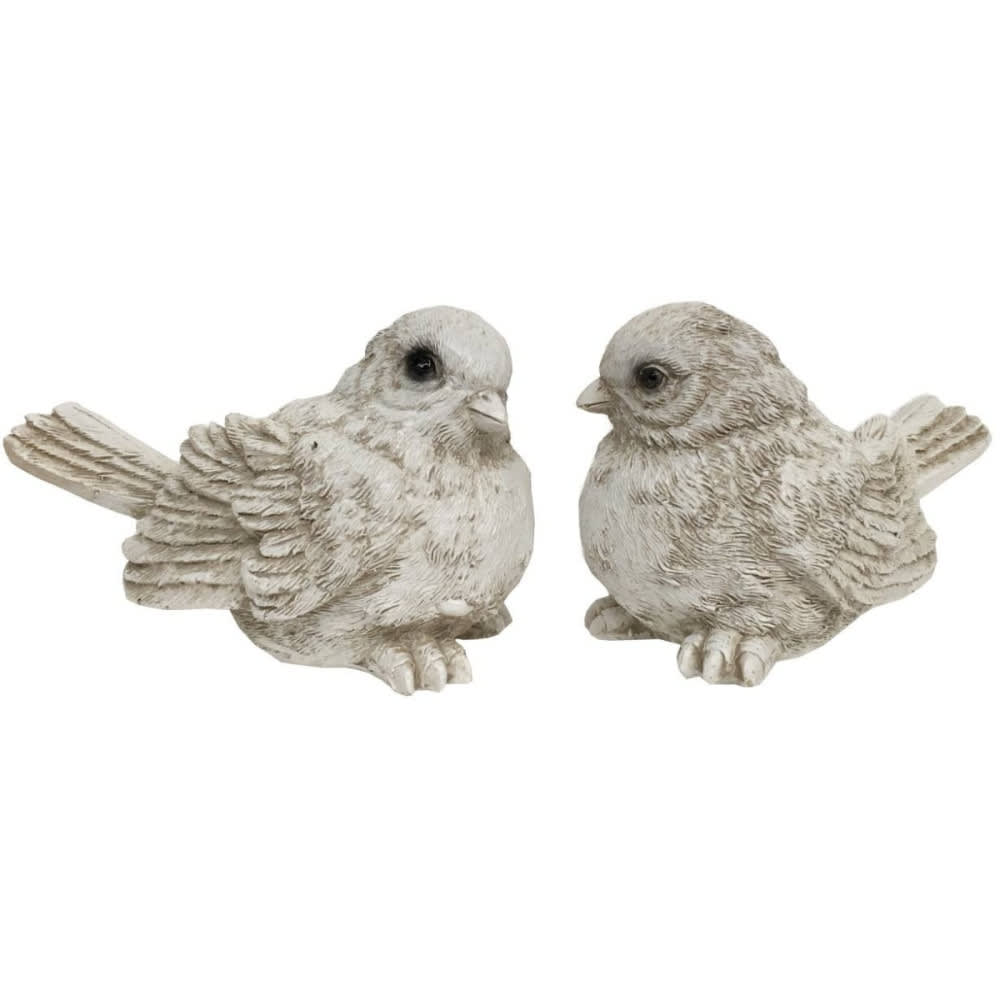 2 Oiseaux décoratifs en résine blanche vieillie 8.5 x 5.5 cm