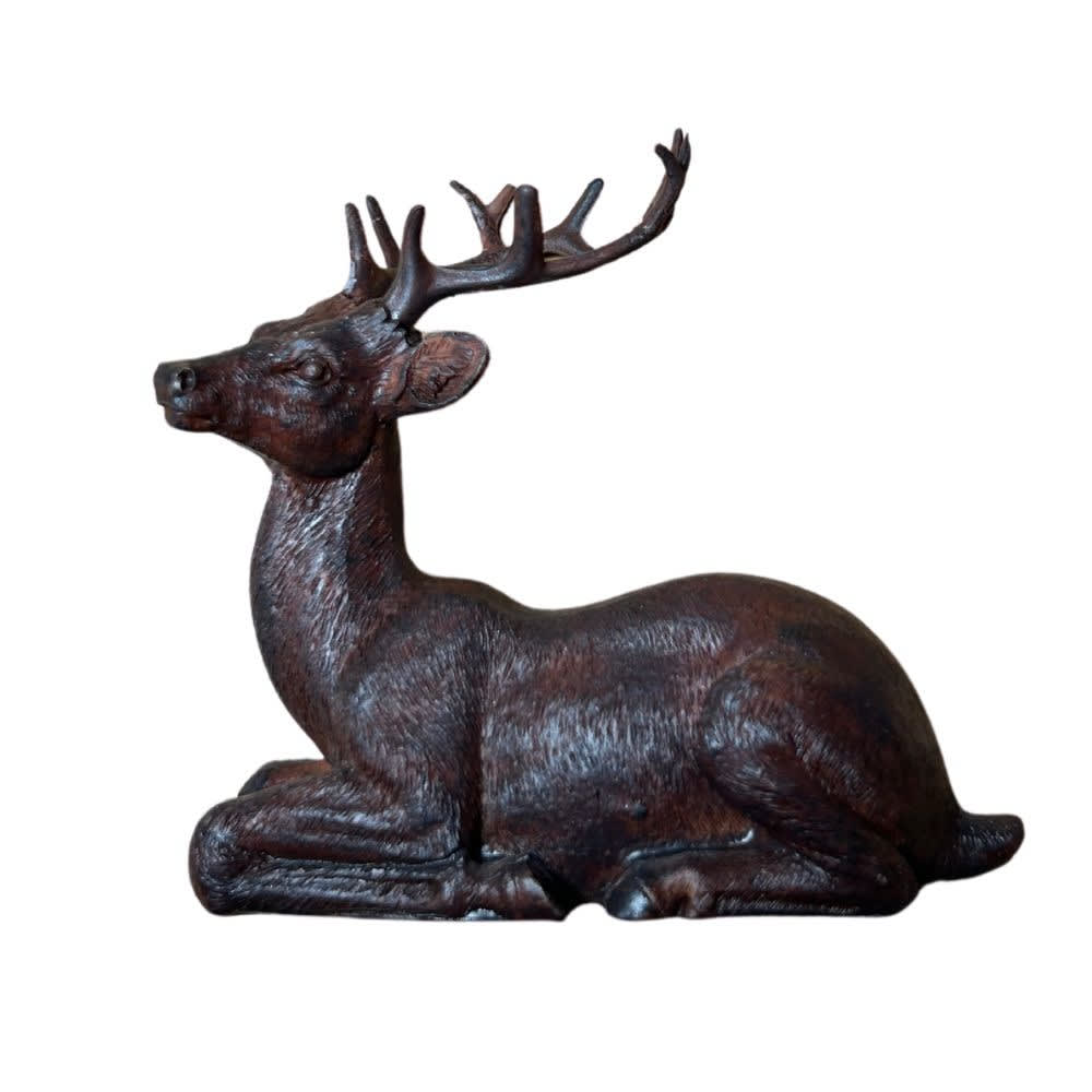 Statue statuette extérieure jardin cerf résine marron 11.5cm