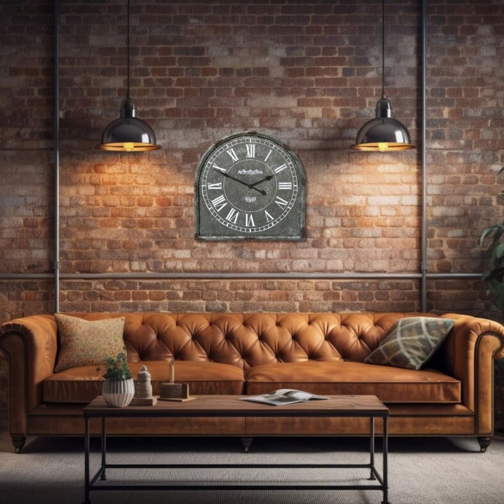 Grande horloge murale décorative vintage salon cuisine métal gris 60cm