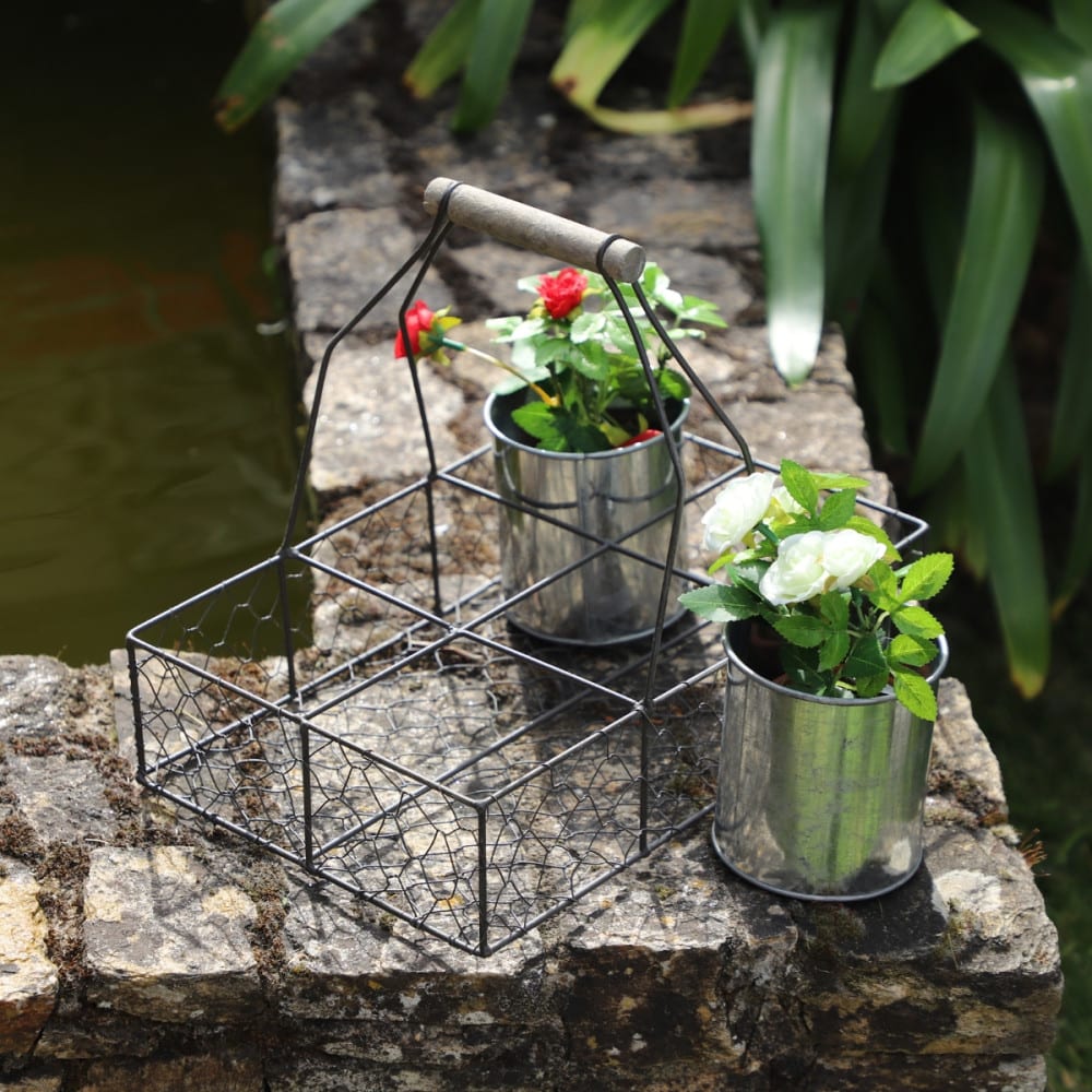 Panier grillagé jardinère extérieur jardin pot fleur zinc gris 29cm - Maisons du Monde