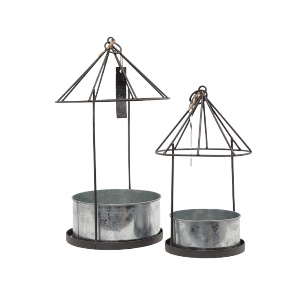 Set2 Mangeoires oiseaux abreuvoir jardin métal gris 28.5 41cm