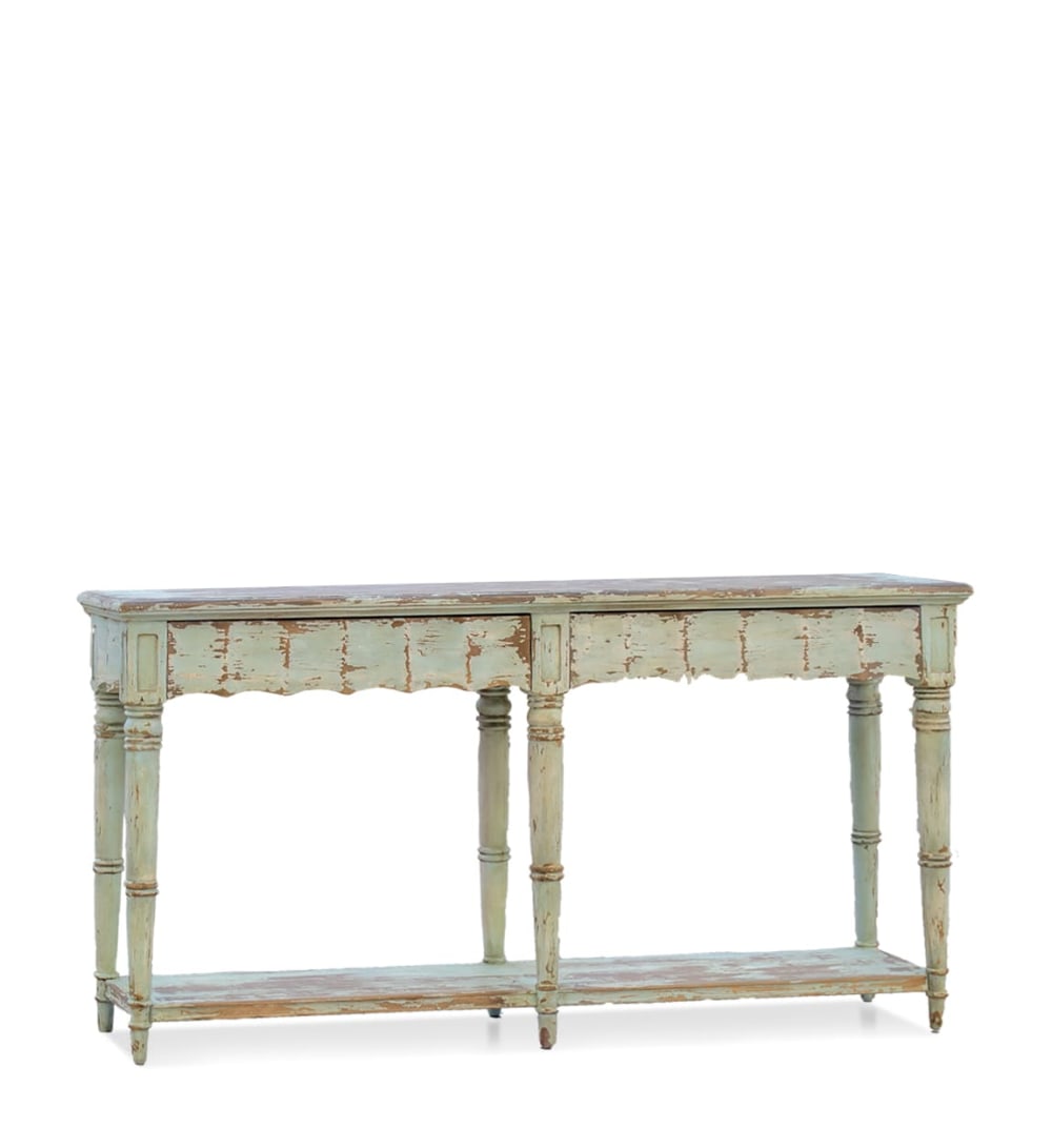 Console en bois vert vieilli L 180 cm