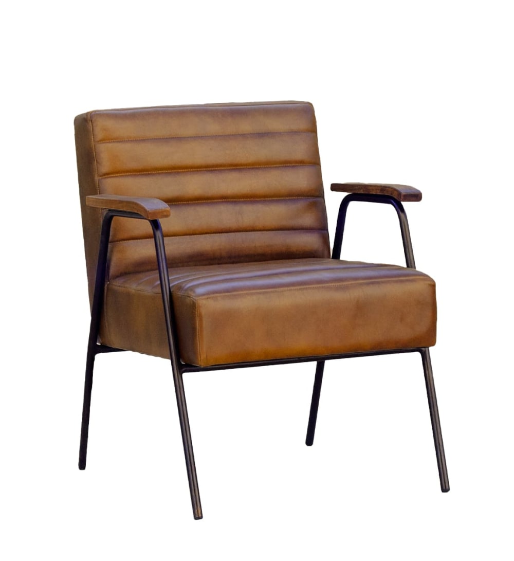Fauteuil en cuir beige - fer