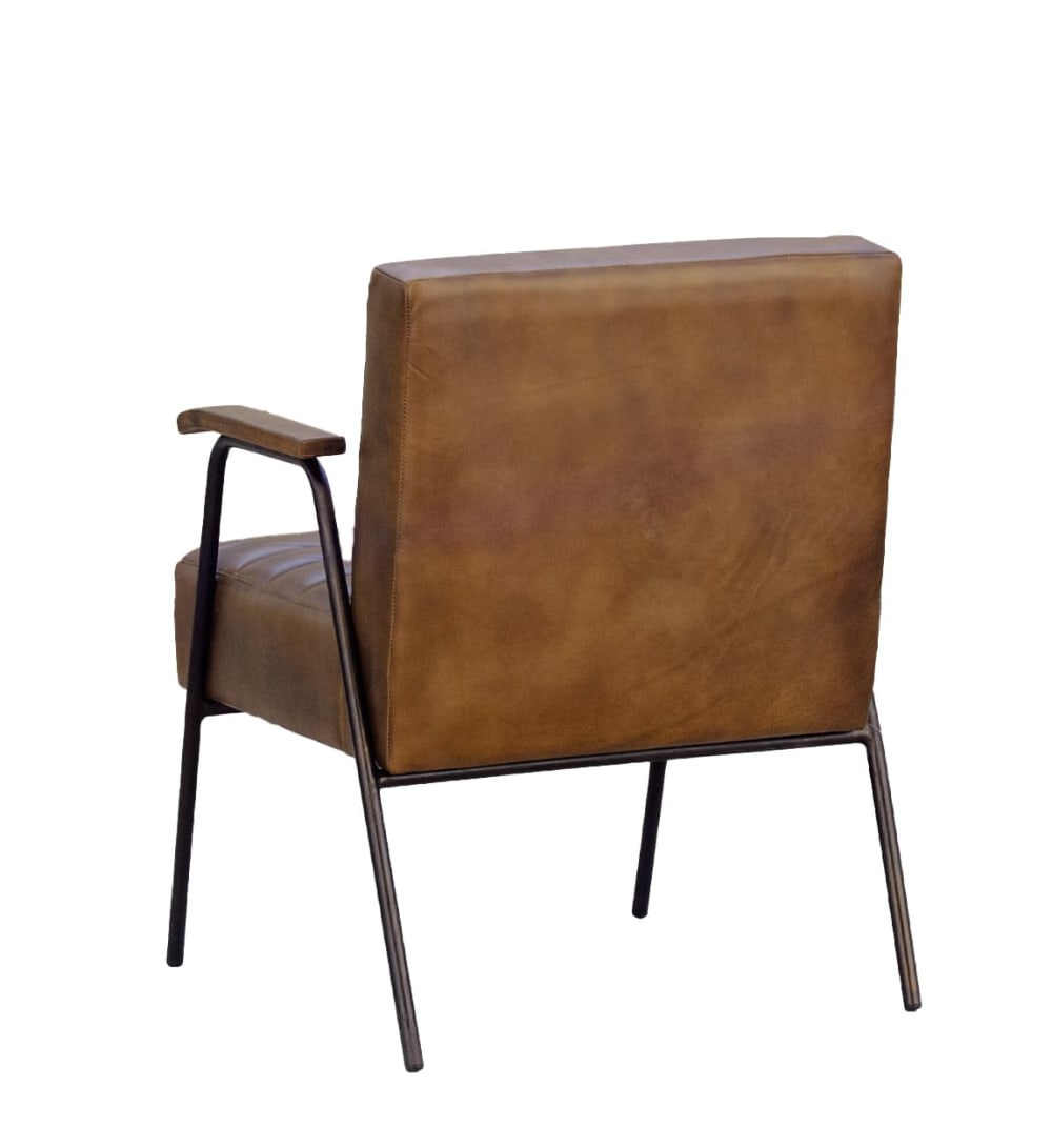 Sessel aus Leder und Eisen, beige und schwarz - Maisons Du Monde