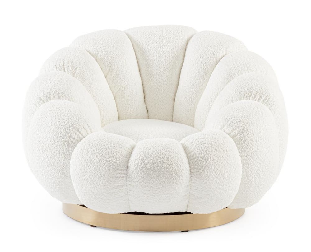 Fauteuil pivotant en tissu bouclé blanc
