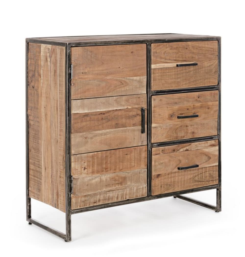 Buffet en bois d'acacia et acier, 90x40x90 cm