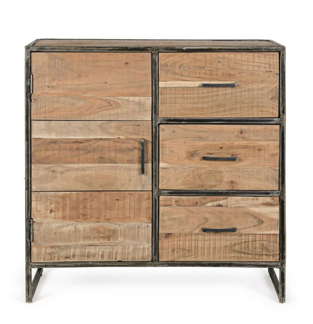 Buffet en bois d'acacia et acier, 90x40x90 cm