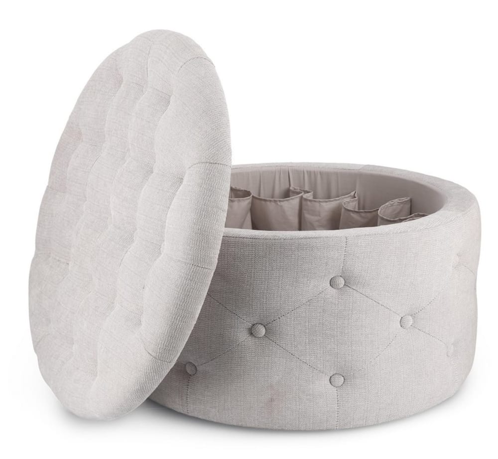 Pouf boîte à chaussures en tissu gris clair