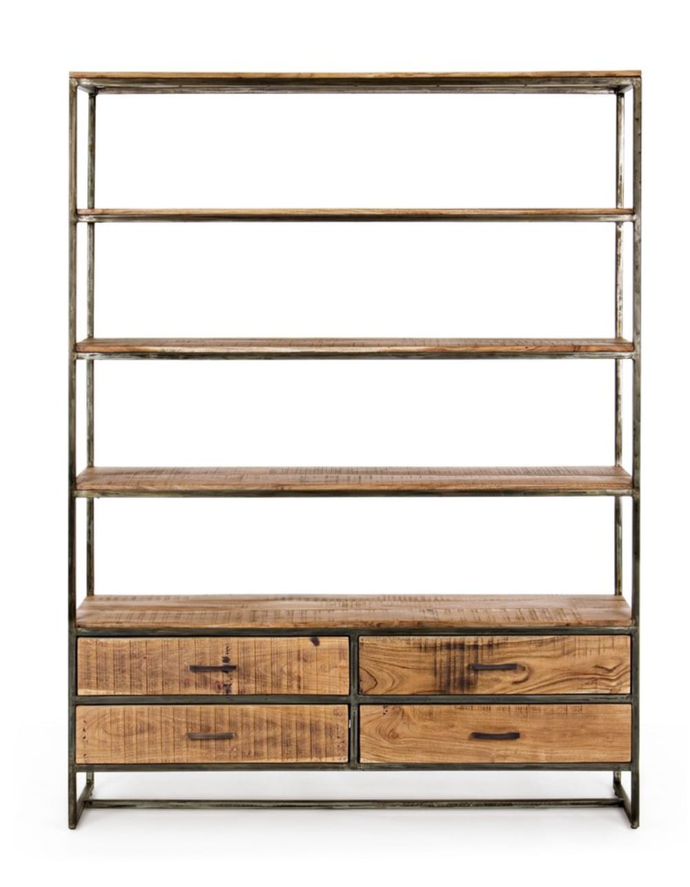 Bibliothèque en bois d'acacia et acier 145x35x190 cm