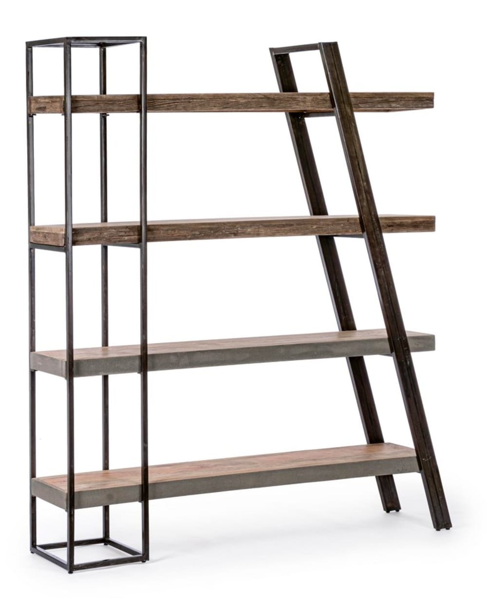 Bibliothèque en bois de manguier et acier, 150x35x180 cm