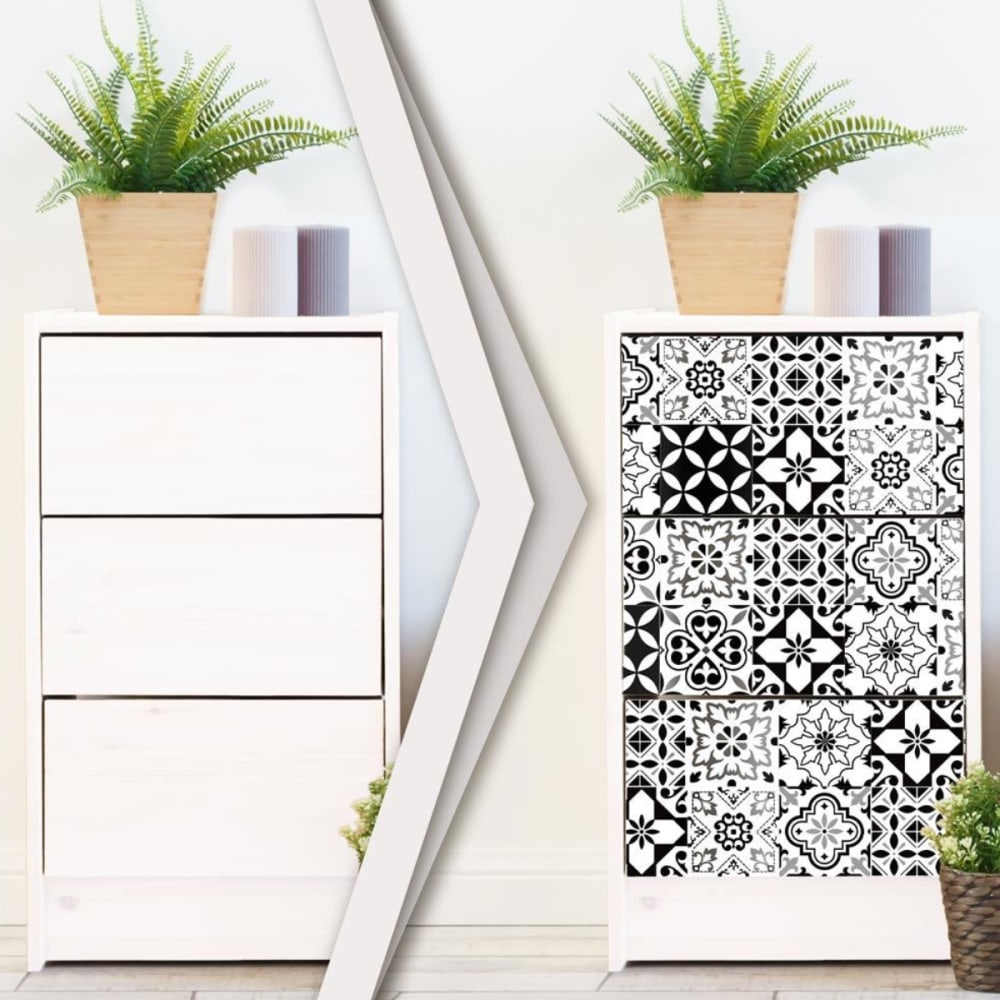 Rouleau sticker carreaux de ciment noir et blanc 45 x 150 cm — vue 3