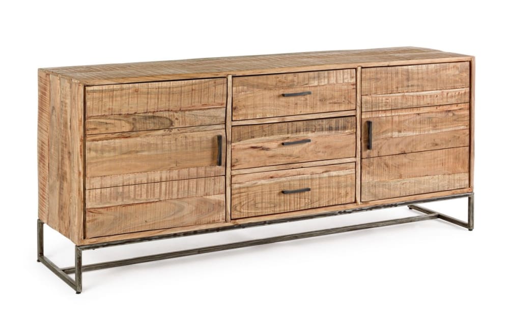 Buffet en bois d'acacia et acier anthracite, 175x45x77 cm