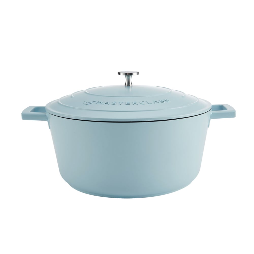 Cocotte 5L en fonte d'aluminium bleu clair 37 x 29 x 14