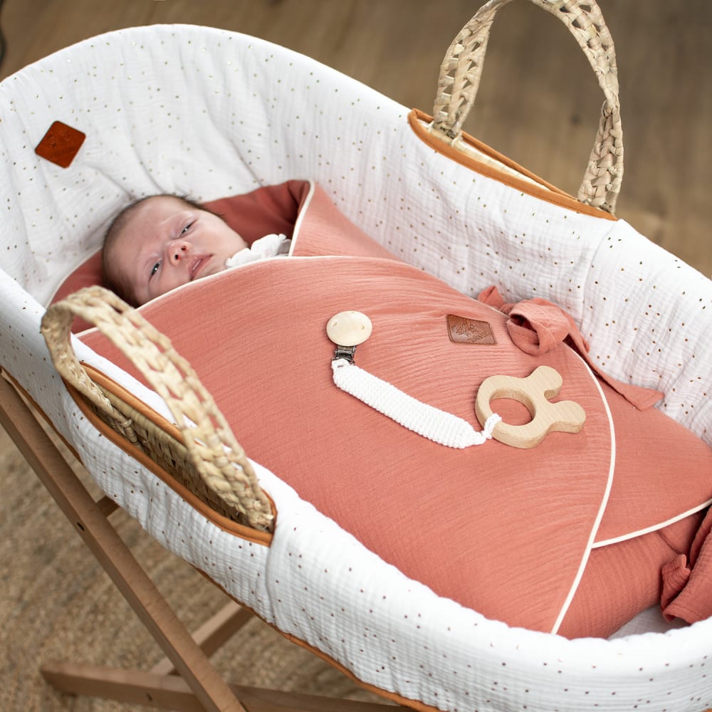 Set couffin bébé en gaze de coton blanc à pois or - Maisons du Monde