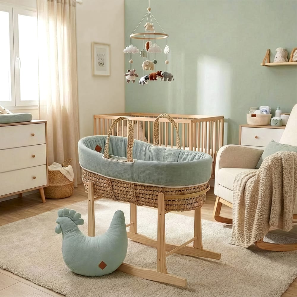 Set couffin bébé en gaze de coton vert de gris taille unique