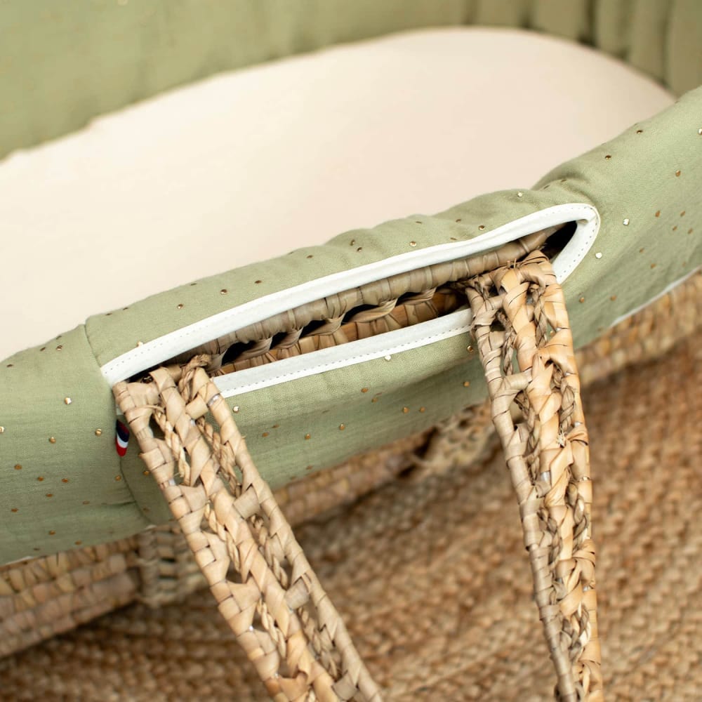 Set couffin bébé en gaze de coton vert à pois or taille unique