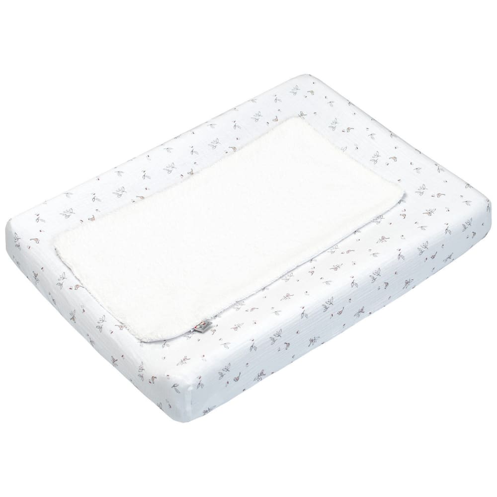 Housse matelas à langer bébé + tapis gaze de coton Blanc 70x50 cm